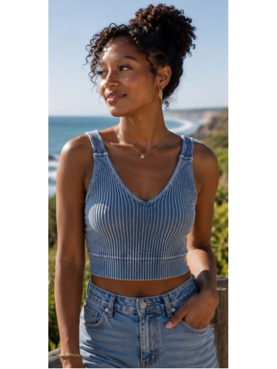 Zenana Tops - Women's Zenana Ribbed Tank Top Size S Blue White